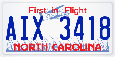 NC license plate AIX3418