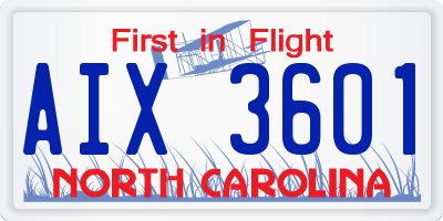 NC license plate AIX3601