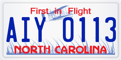 NC license plate AIY0113
