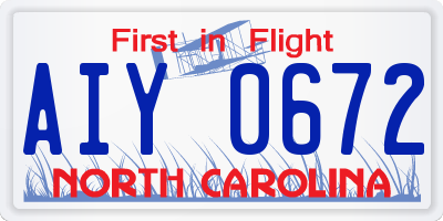 NC license plate AIY0672