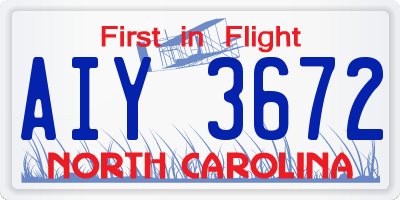 NC license plate AIY3672