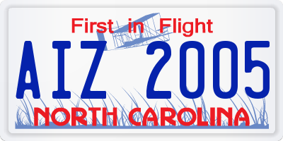 NC license plate AIZ2005