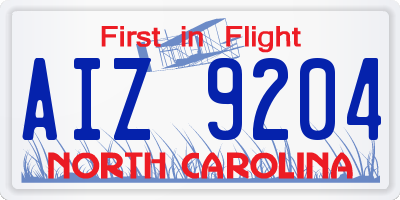 NC license plate AIZ9204