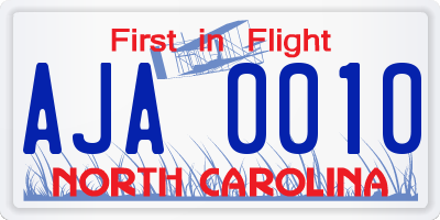 NC license plate AJA0010