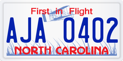NC license plate AJA0402