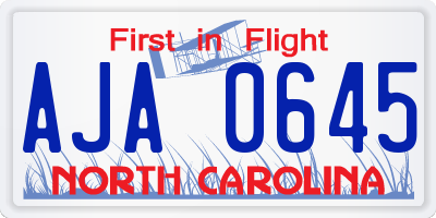 NC license plate AJA0645