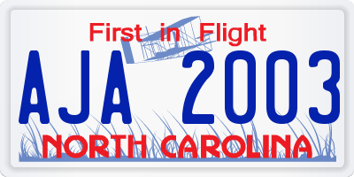 NC license plate AJA2003