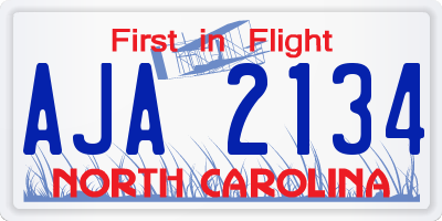 NC license plate AJA2134