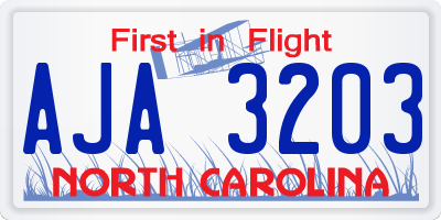 NC license plate AJA3203