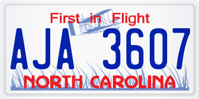 NC license plate AJA3607