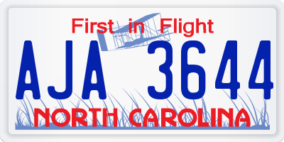 NC license plate AJA3644