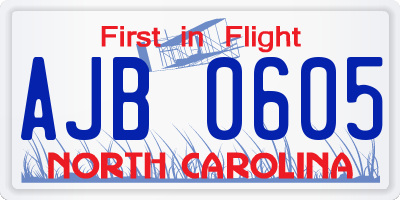 NC license plate AJB0605