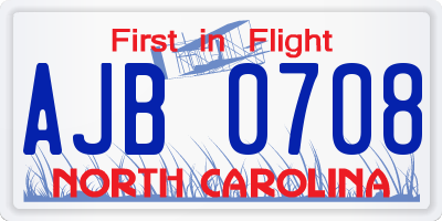 NC license plate AJB0708