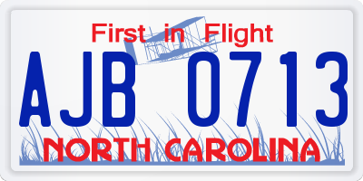 NC license plate AJB0713