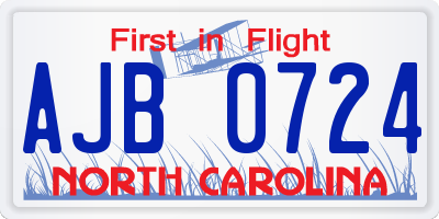 NC license plate AJB0724