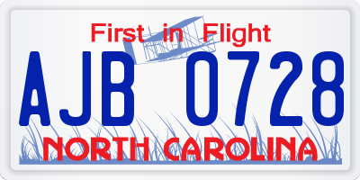 NC license plate AJB0728