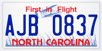 NC license plate AJB0837