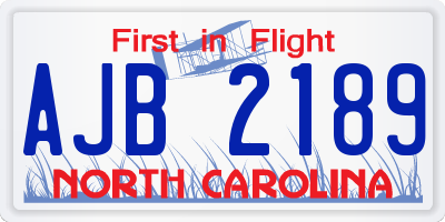 NC license plate AJB2189