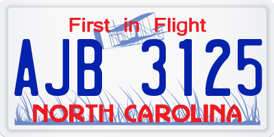 NC license plate AJB3125