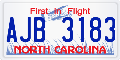 NC license plate AJB3183