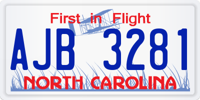NC license plate AJB3281
