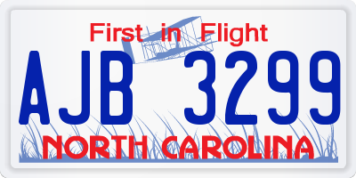 NC license plate AJB3299