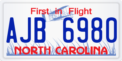 NC license plate AJB6980