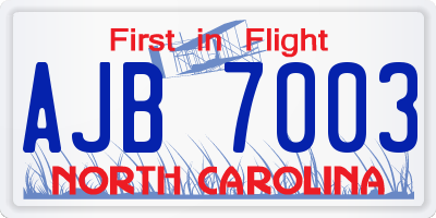 NC license plate AJB7003