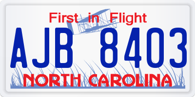 NC license plate AJB8403