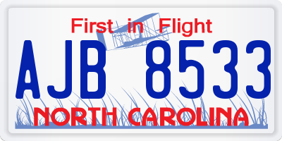 NC license plate AJB8533