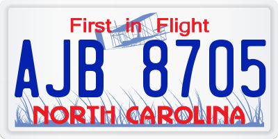 NC license plate AJB8705