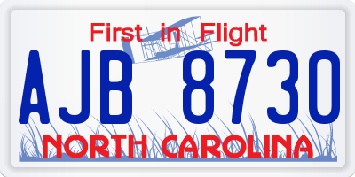 NC license plate AJB8730
