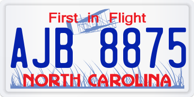 NC license plate AJB8875