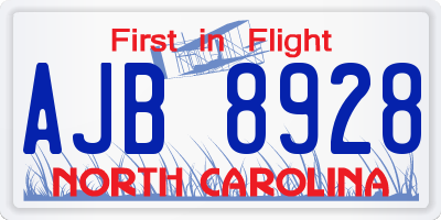 NC license plate AJB8928