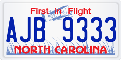 NC license plate AJB9333