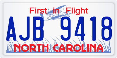NC license plate AJB9418