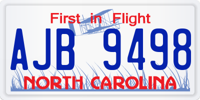 NC license plate AJB9498