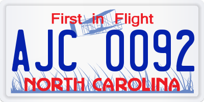 NC license plate AJC0092