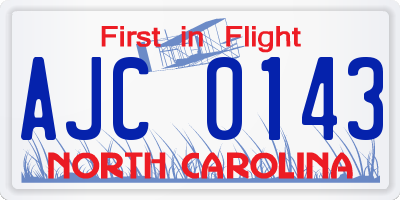 NC license plate AJC0143