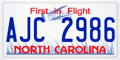 NC license plate AJC2986