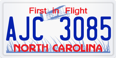 NC license plate AJC3085