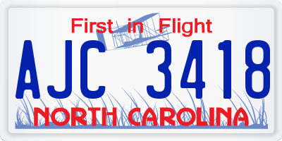 NC license plate AJC3418