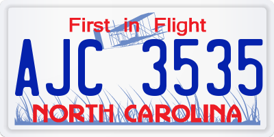 NC license plate AJC3535