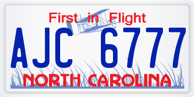 NC license plate AJC6777