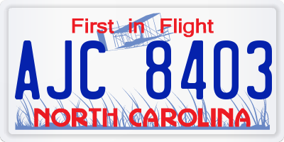 NC license plate AJC8403