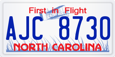 NC license plate AJC8730