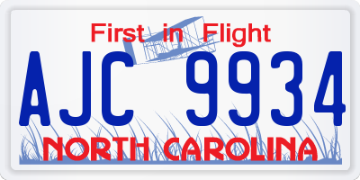 NC license plate AJC9934