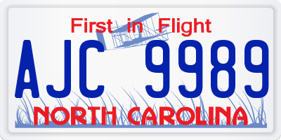 NC license plate AJC9989