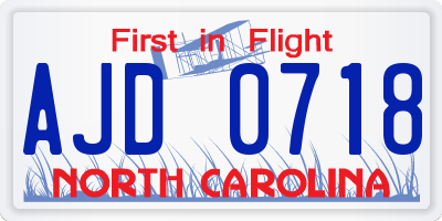 NC license plate AJD0718