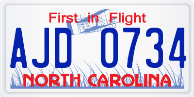 NC license plate AJD0734